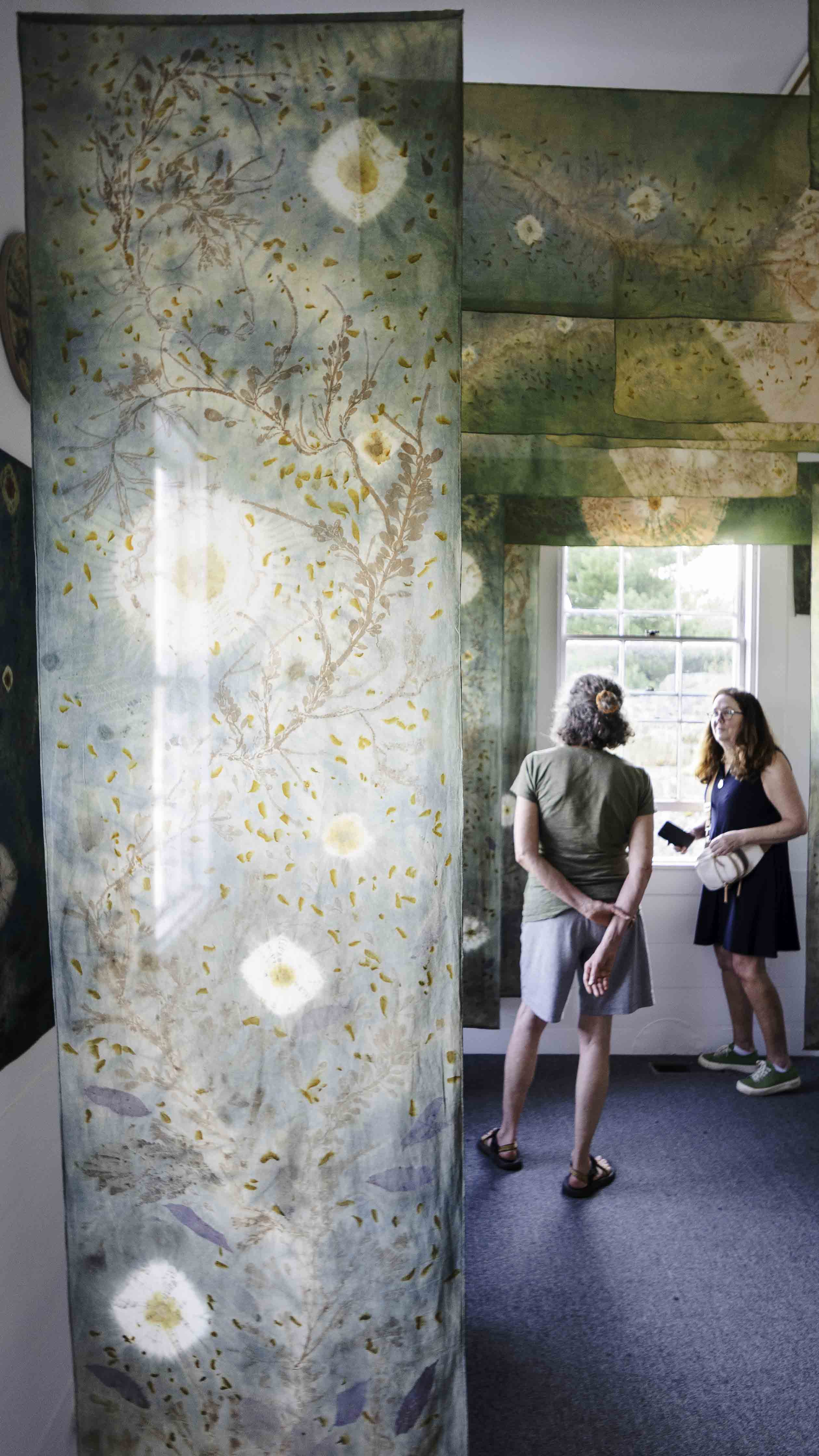 Artisan silk wrap in gray and muted blue, handcrafted using botanical dye methods